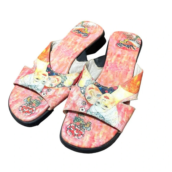 VINTAGE Jeon Women’s Japanese Wearable Art Heeled Sandals Size 6.5 - Picture 1 of 13